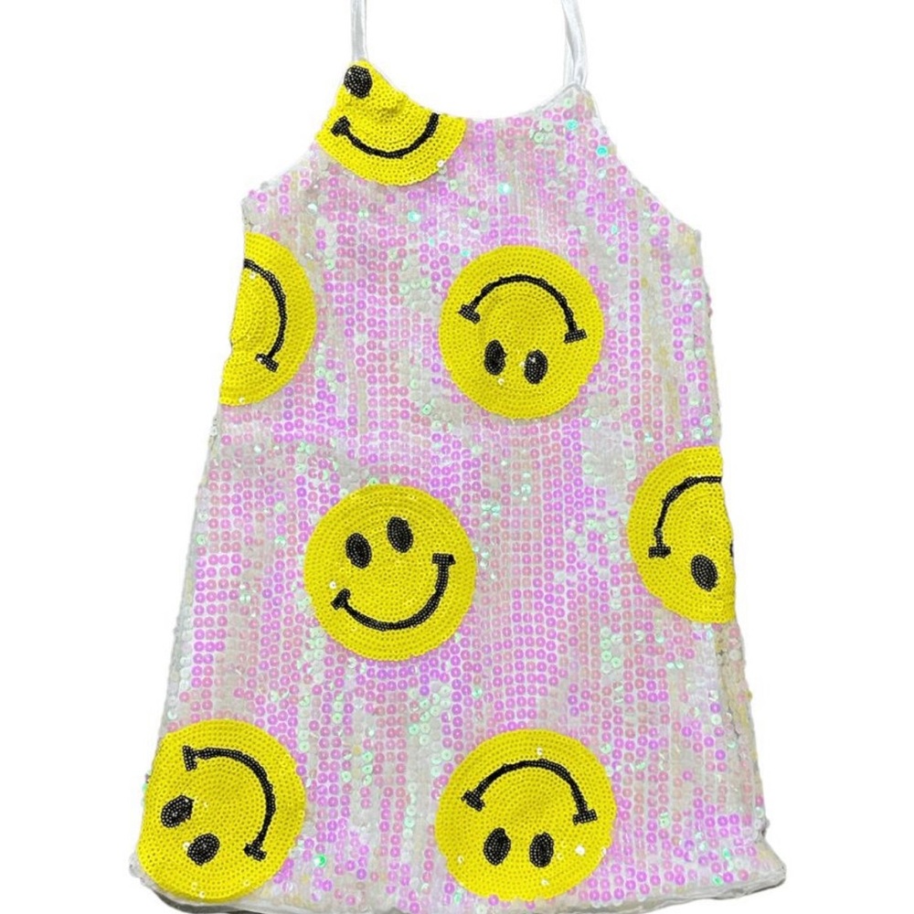 White sequin happy face dress